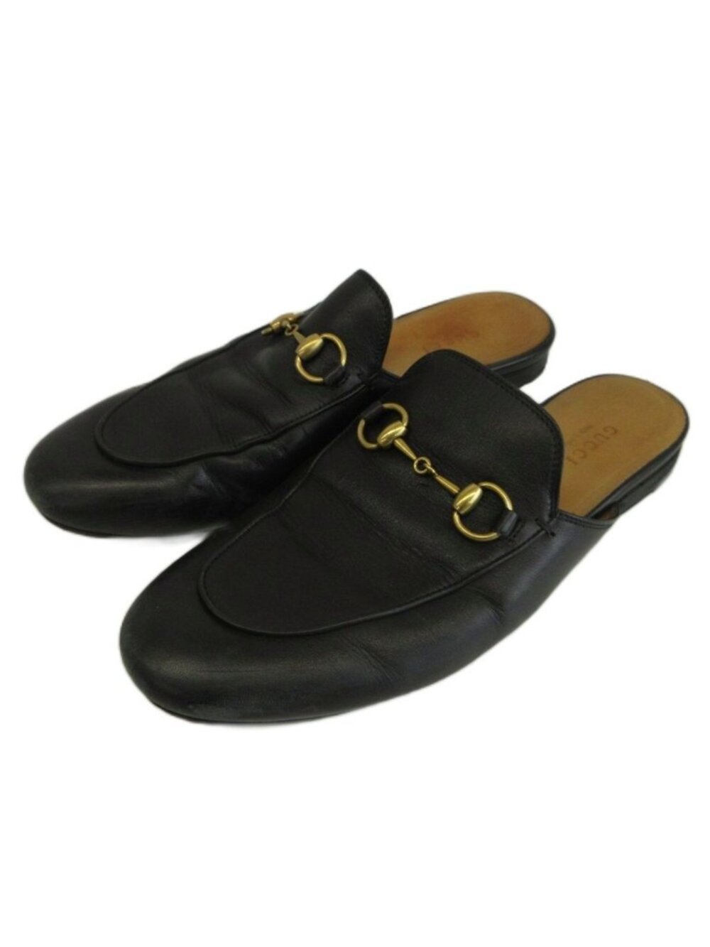 Gucci Princetown Mules Slippers Leather Flat Horsebit Gold Black